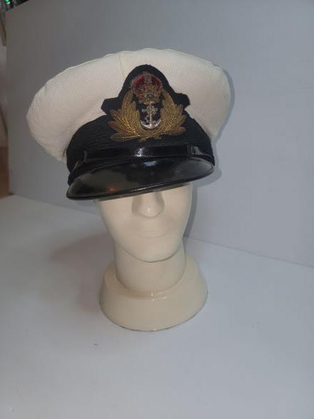 WWII RCN Officers Peak Cap with Summer White Slip-on Cover